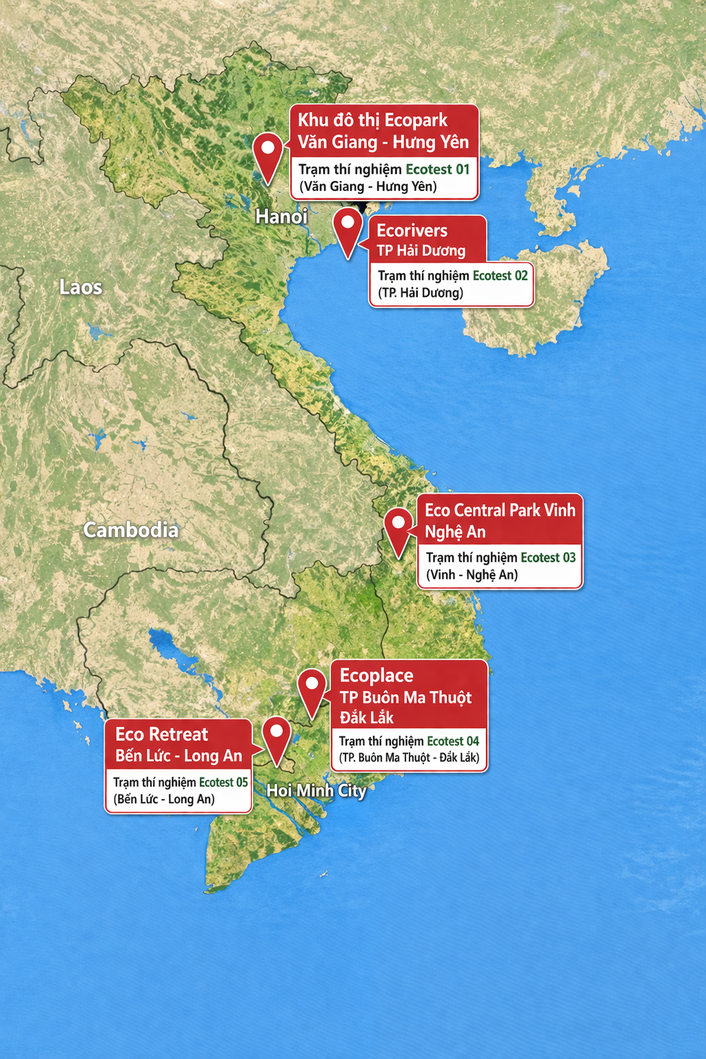 Sơ đồ các trạm thí nghiệm trong hệ thống Phòng thí nghiệm Ecotest 2026