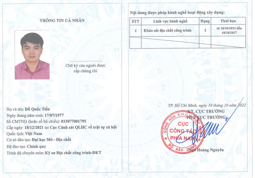 Năng lực khảo sát xây dựng cấp I