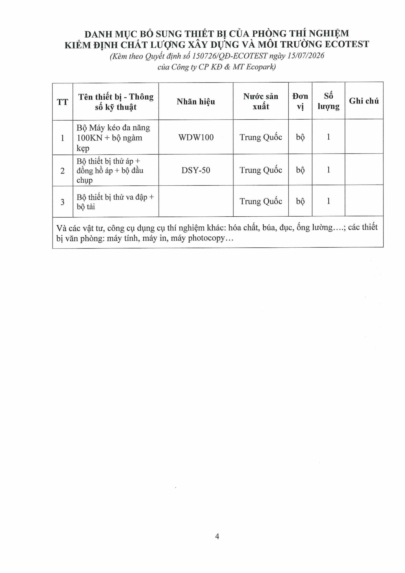 Công bố bổ sung phép thử nghiệm ống PPR, UPVC, HDPE